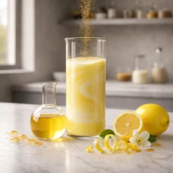Meyer Lemon Coffee Bean Flavor Oil featuring sweet citrus lemon flavor with floral honey notes, orange undertones, and premium beverage flavoring applications.