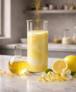 Meyer Lemon Coffee Bean Flavor Oil featuring sweet citrus lemon flavor with floral honey notes, orange undertones, and premium beverage flavoring applications.